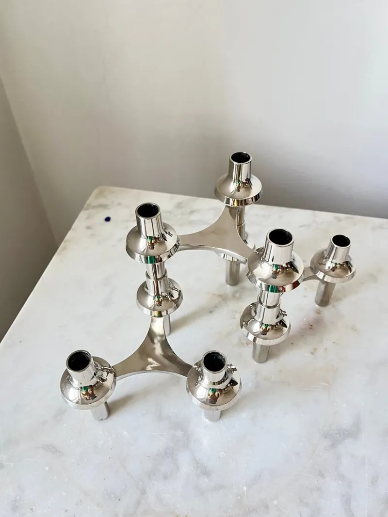 Pamono Vintage Stoff Nagel Modular Candleholder by BMF Zinc, 1970s, Set of 6> Candleholders