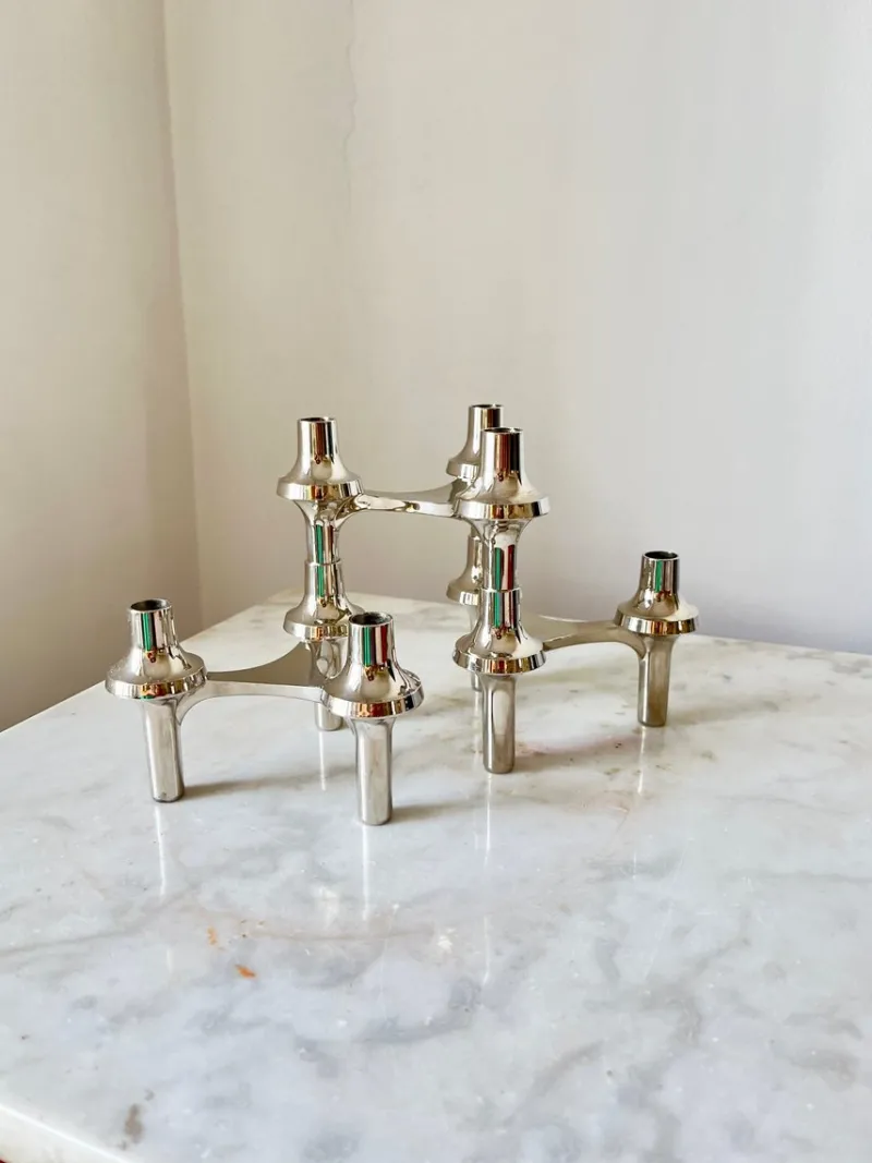 Pamono Vintage Stoff Nagel Modular Candleholder by BMF Zinc, 1970s, Set of 6> Candleholders
