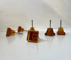 Pamono Vintage Swedish Amber Glass Knobs, 1960s, Set of 6