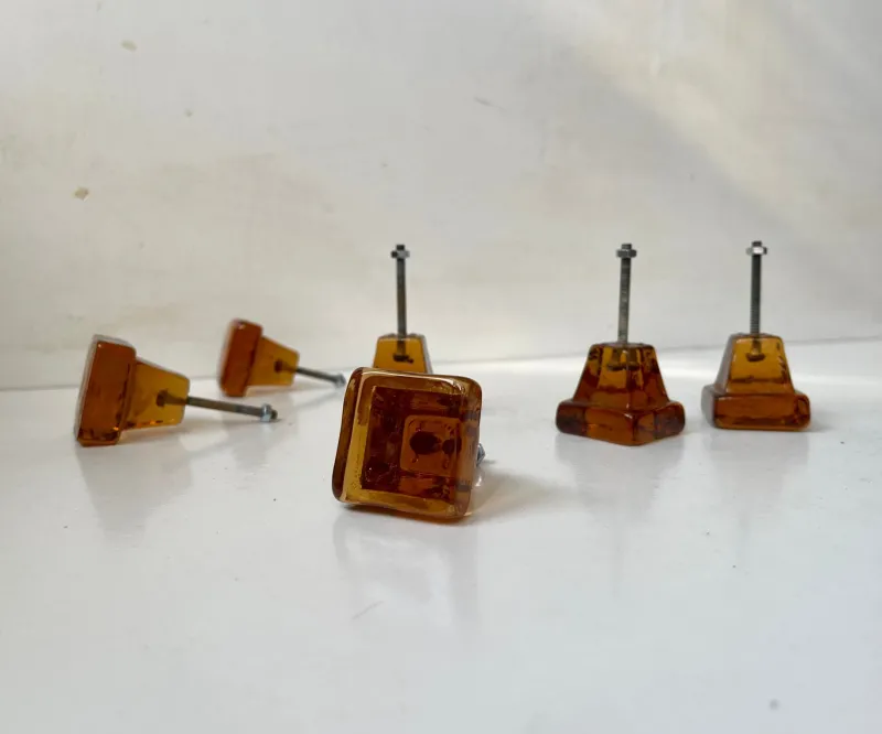 Pamono Vintage Swedish Amber Glass Knobs, 1960s, Set of 6