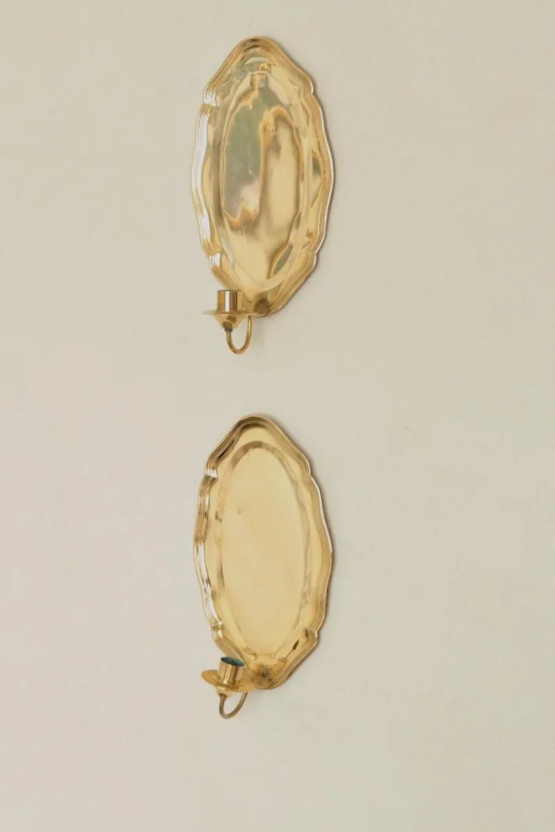 Pamono Vintage Swedish Brass Sconces, Set of 2> Candleholders