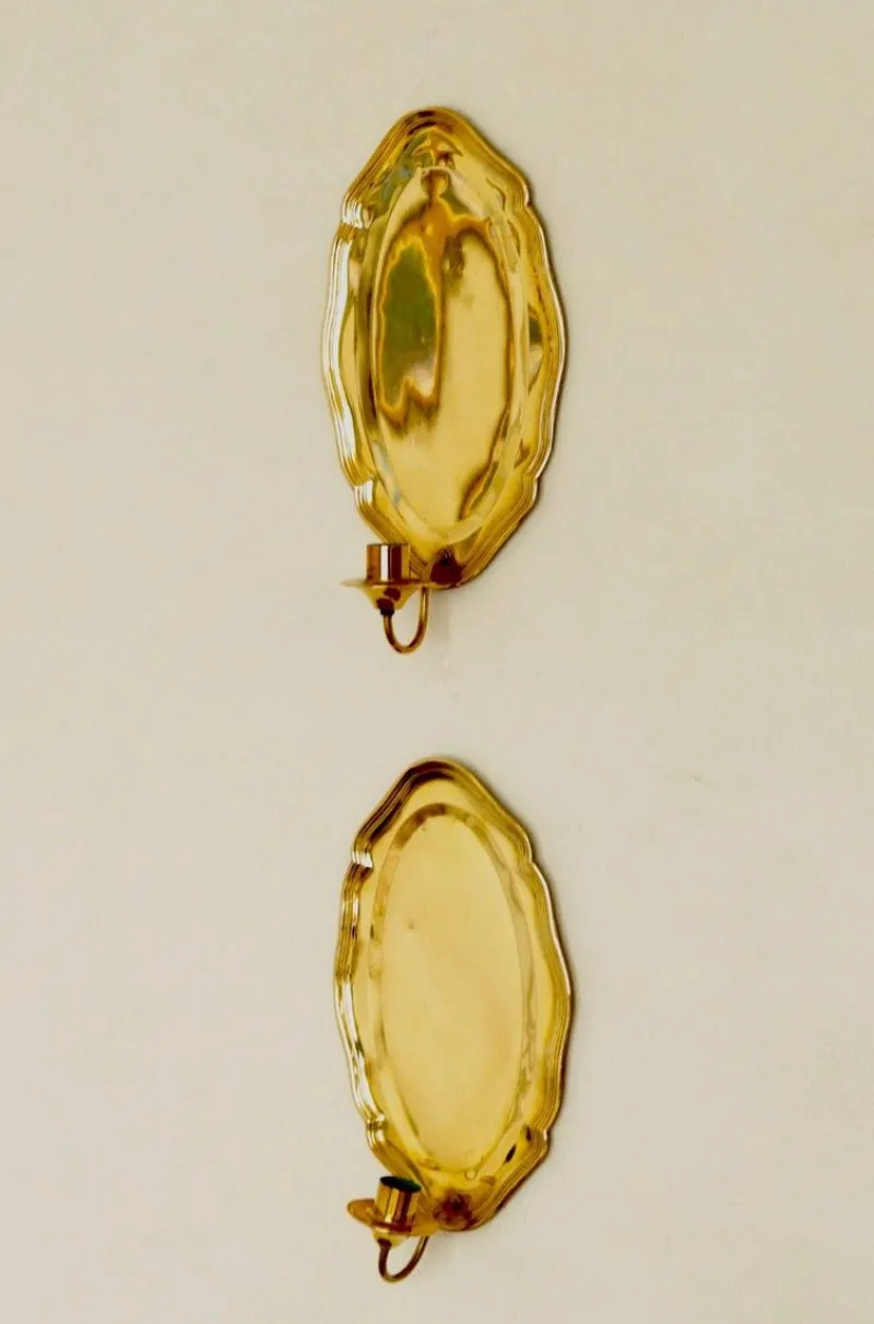 Pamono Vintage Swedish Brass Sconces, Set of 2> Candleholders