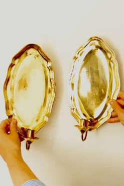 Pamono Vintage Swedish Brass Sconces, Set of 2><noscript><img width=