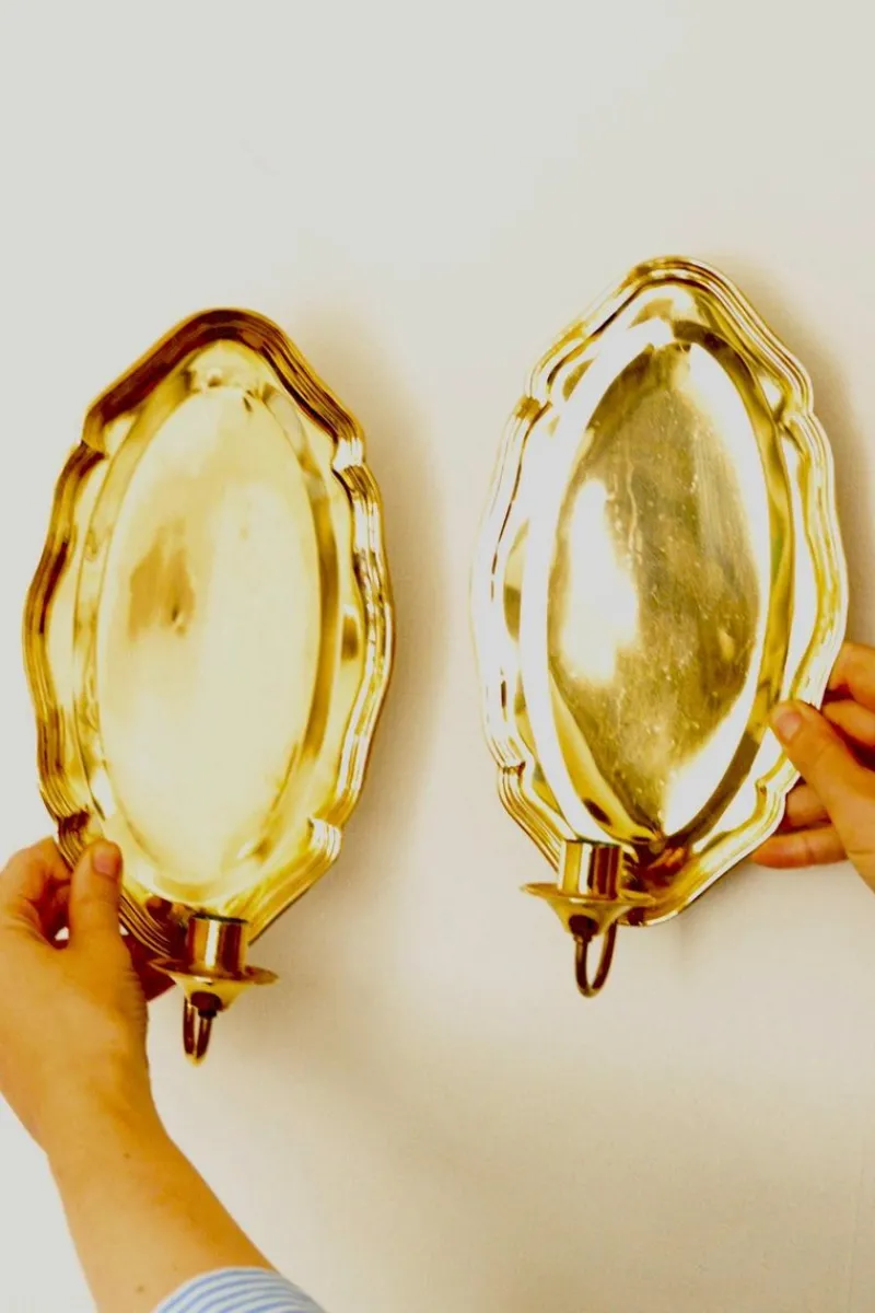 Pamono Vintage Swedish Brass Sconces, Set of 2> Candleholders