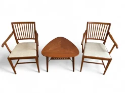 Sale Pamono Vintage Swedish Chairs and Triangular Coffee Table by Carl Malmsten for Bodafors, 1950s, Set of 3