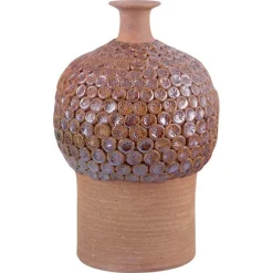 Clearance Pamono Vintage Swedish Clay Vase with Flower Buds in Relief from Rolf Fagerberg, 1970s