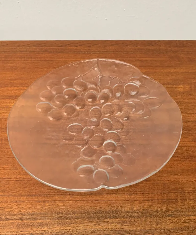 Clearance Pamono Vintage Swedish Glass Plate with Grape Decoration by Ann Wärff for Kosta Boda