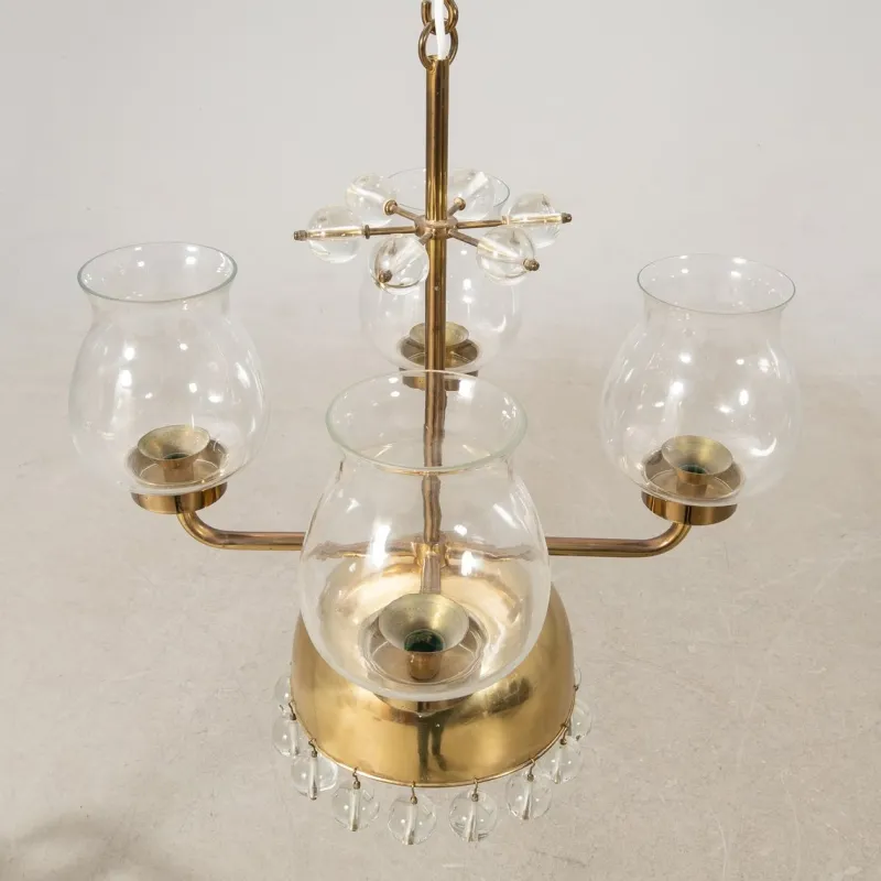 Best Pamono Vintage Swedish Pendant in Brass and Glass by Erik Höglund, 1960