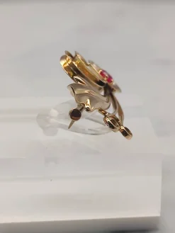 Pamono Vintage Synthetic Ruby Gold Brooch by Eino Westerback><noscript><img width=