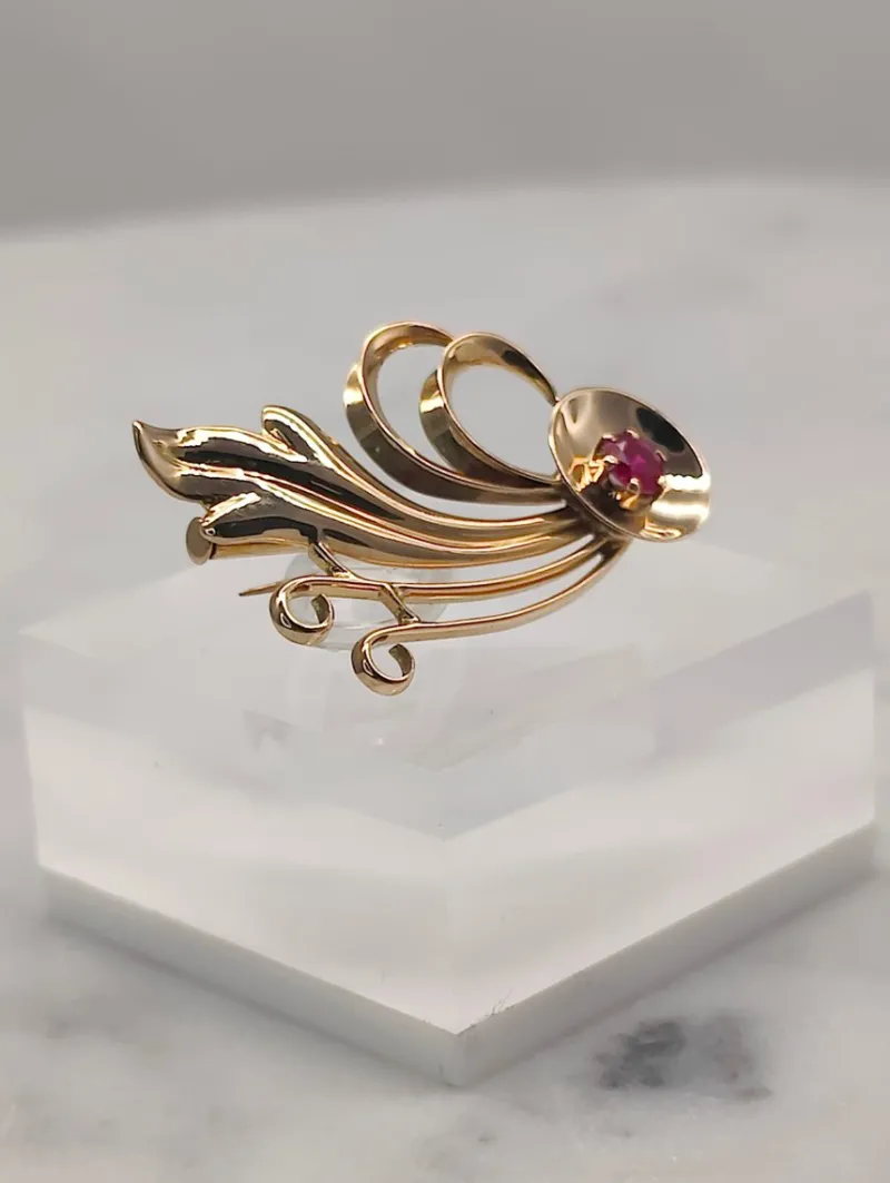 Pamono Vintage Synthetic Ruby Gold Brooch by Eino Westerback> Brooches