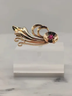 Pamono Vintage Synthetic Ruby Gold Brooch by Eino Westerback><noscript><img width=