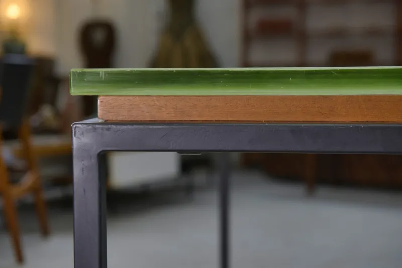 New Pamono Vintage Table in Glass and Black Lacquered Metal, 1960s