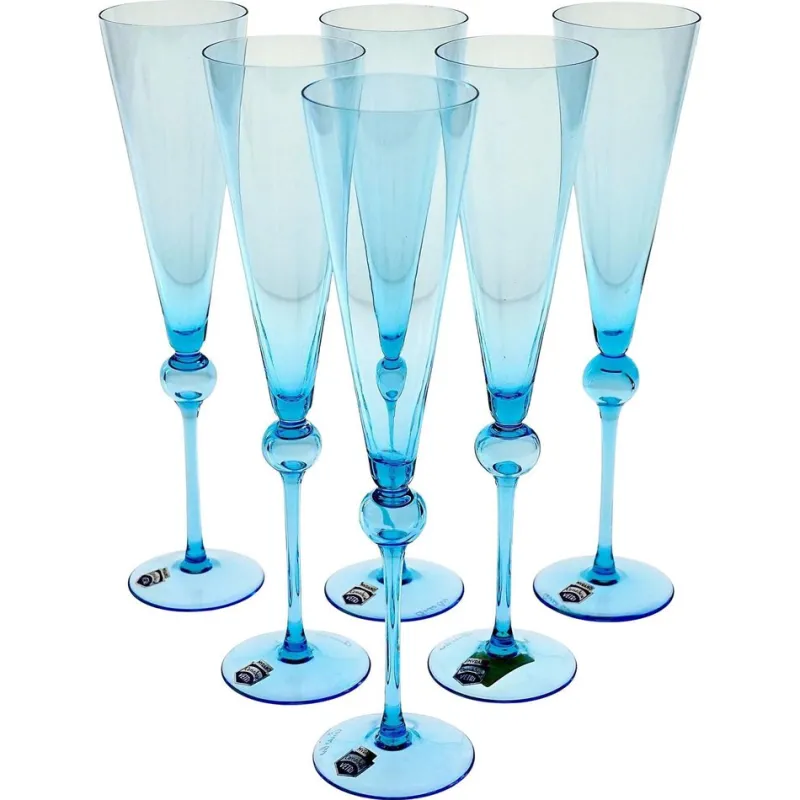 Pamono Vintage Tall Flutes in Murano Glass by Cenedese, 1950, Set of 6> Glassware