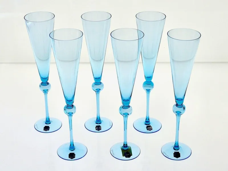Pamono Vintage Tall Flutes in Murano Glass by Cenedese, 1950, Set of 6> Glassware