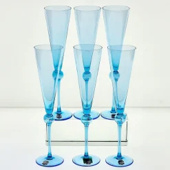 Pamono Vintage Tall Flutes in Murano Glass by Cenedese, 1950, Set of 6><noscript><img width=