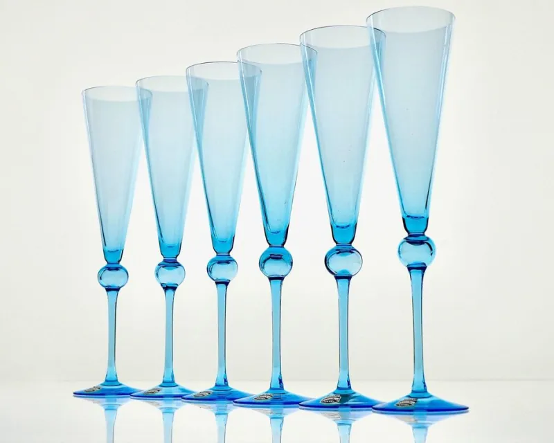 Pamono Vintage Tall Flutes in Murano Glass by Cenedese, 1950, Set of 6> Glassware