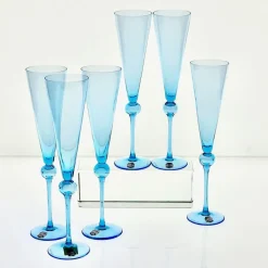 Pamono Vintage Tall Flutes in Murano Glass by Cenedese, 1950, Set of 6><noscript><img width=
