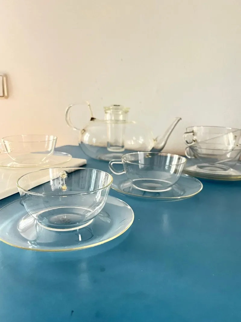 Online Pamono Vintage Tea Service in Borosilicate Glass by Wilhelm Wagenfeld for Jenaer, Germany, 1950s, Set of 14