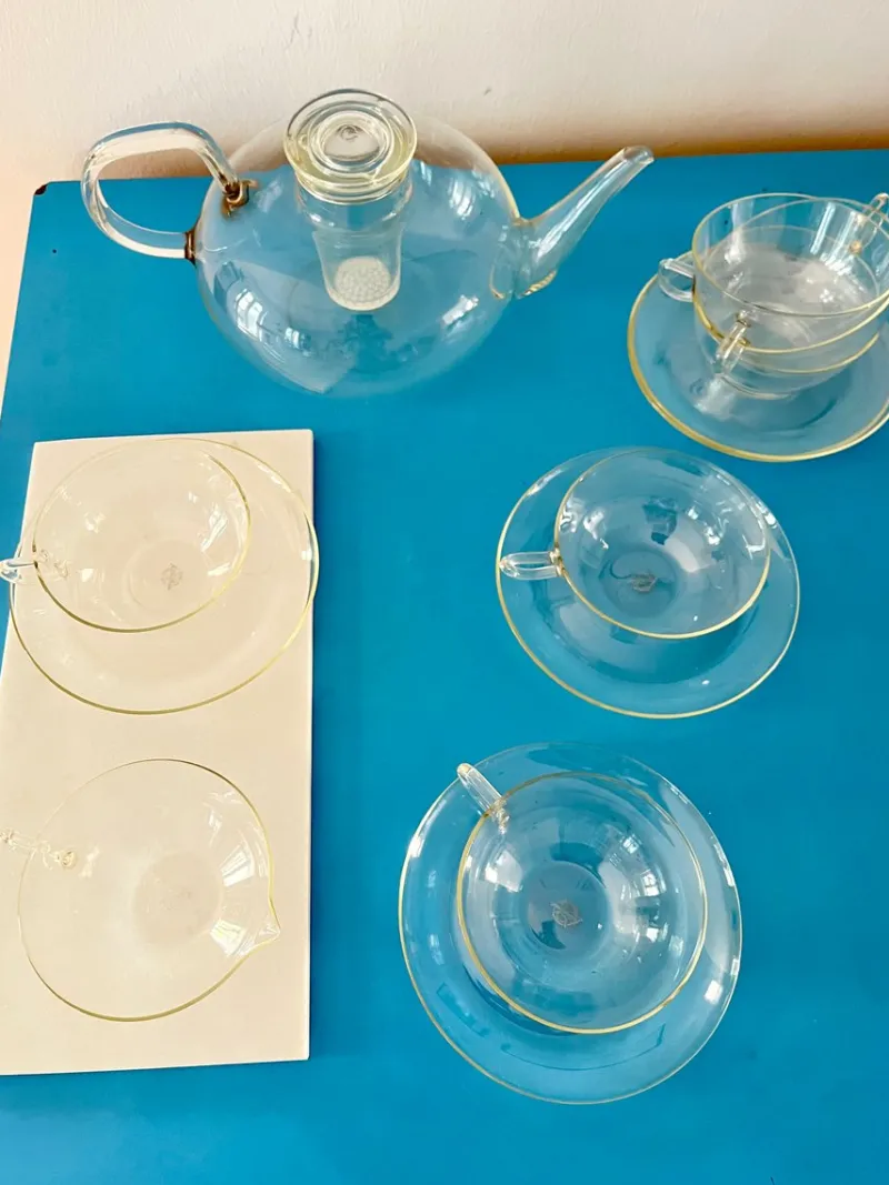 Online Pamono Vintage Tea Service in Borosilicate Glass by Wilhelm Wagenfeld for Jenaer, Germany, 1950s, Set of 14