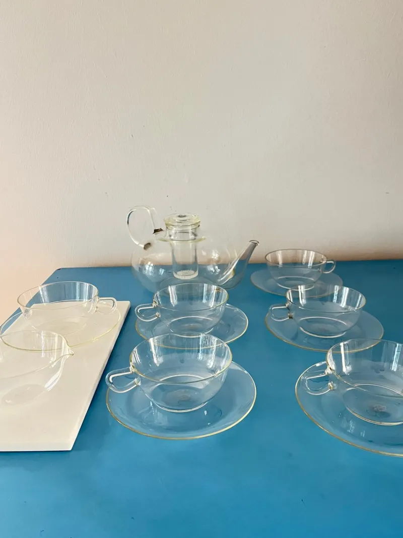 Online Pamono Vintage Tea Service in Borosilicate Glass by Wilhelm Wagenfeld for Jenaer, Germany, 1950s, Set of 14