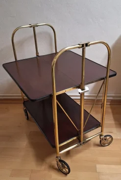 Pamono Vintage Tea Trolley with Metal Frame with Wheels and Formica Floors with Mahogany Veneer on the Back, 1970s><noscript><img width=