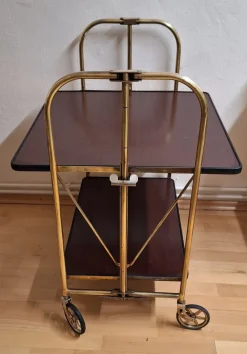 Pamono Vintage Tea Trolley with Metal Frame with Wheels and Formica Floors with Mahogany Veneer on the Back, 1970s><noscript><img width=