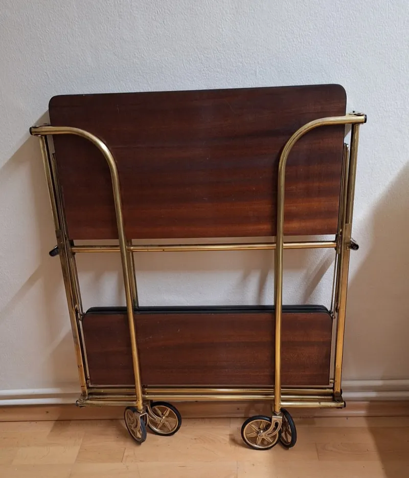 Pamono Vintage Tea Trolley with Metal Frame with Wheels and Formica Floors with Mahogany Veneer on the Back, 1970s> Serving Bar Carts & Trolleys