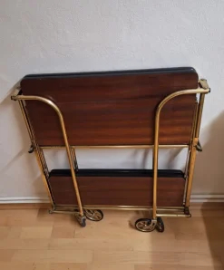 Pamono Vintage Tea Trolley with Metal Frame with Wheels and Formica Floors with Mahogany Veneer on the Back, 1970s><noscript><img width=