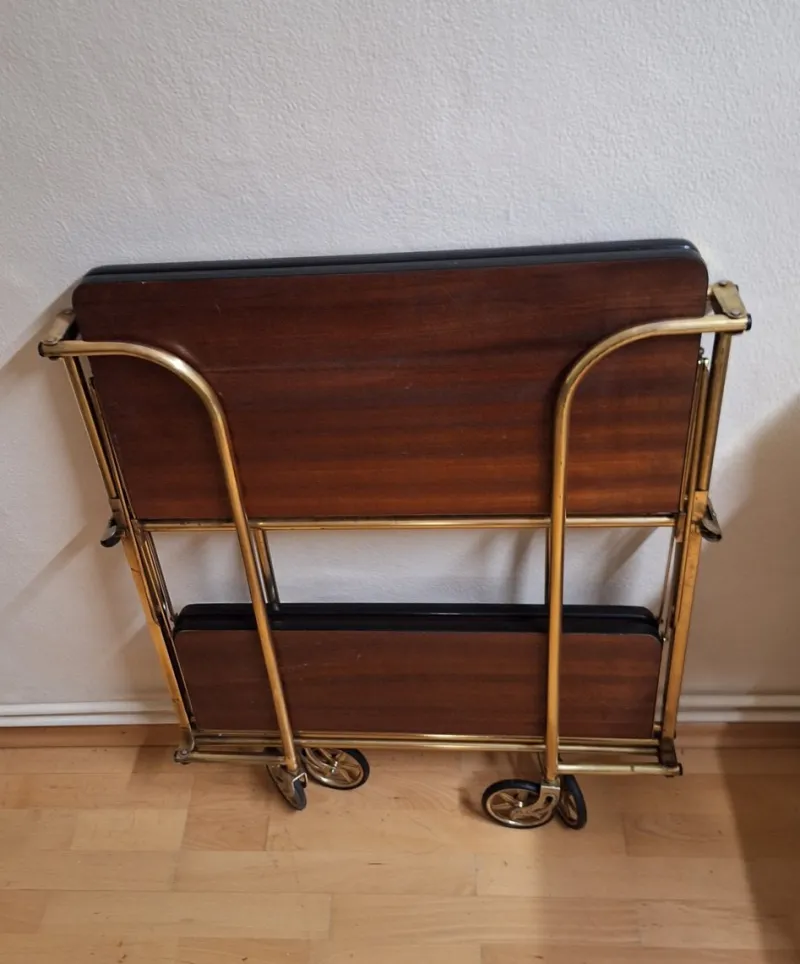 Pamono Vintage Tea Trolley with Metal Frame with Wheels and Formica Floors with Mahogany Veneer on the Back, 1970s> Serving Bar Carts & Trolleys