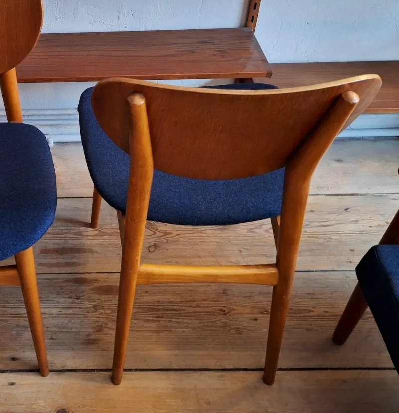 Pamono Vintage Teak Dining Chairs with Navy Blue Covers, 1960s, Set of 6> Side Chairs & Dining Chairs