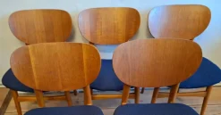 Pamono Vintage Teak Dining Chairs with Navy Blue Covers, 1960s, Set of 6><noscript><img width=