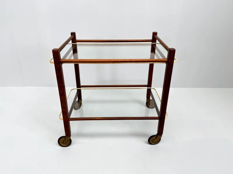 Pamono Vintage Teak Trolley with Glass Tops by Cees Braakman for Pastoe, 1950s> Serving Bar Carts & Trolleys