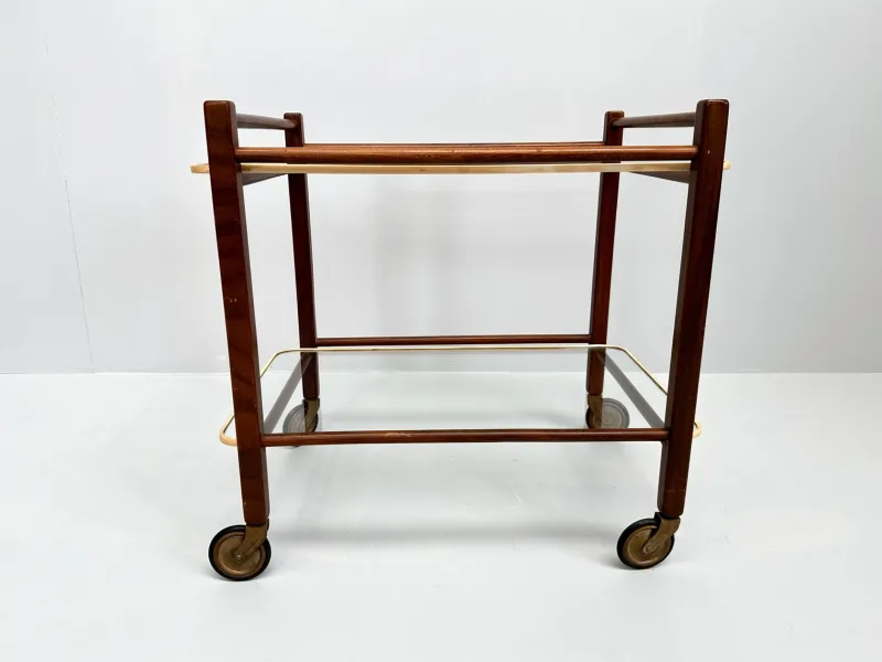 Pamono Vintage Teak Trolley with Glass Tops by Cees Braakman for Pastoe, 1950s> Serving Bar Carts & Trolleys