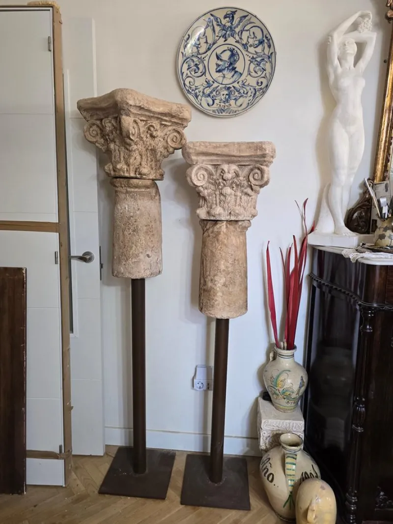 Hot Pamono Vintage Terracotta Columns with Iron Bases, 1950s, Set of 2