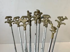 Hot Pamono Vintage Turkish Shish Kebab Skewers With Brass Animal Ornaments, Set of 12
