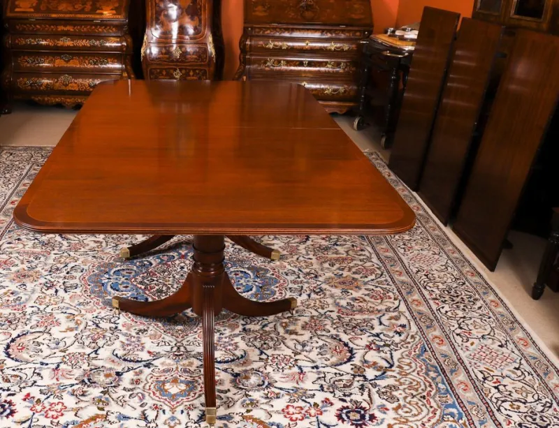 Online Pamono Vintage Twin Pillar Mahogany Dining Table and Chairs, Set of 13