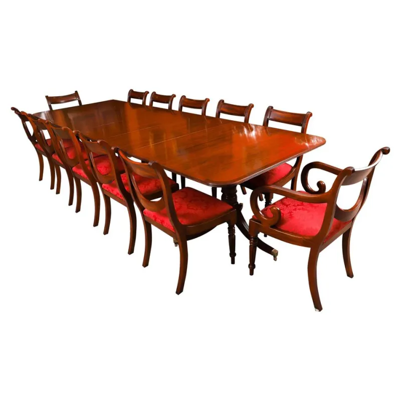 Outlet Pamono Vintage Twin Pillar Mahogany Dining Table and Chairs, Set of 13