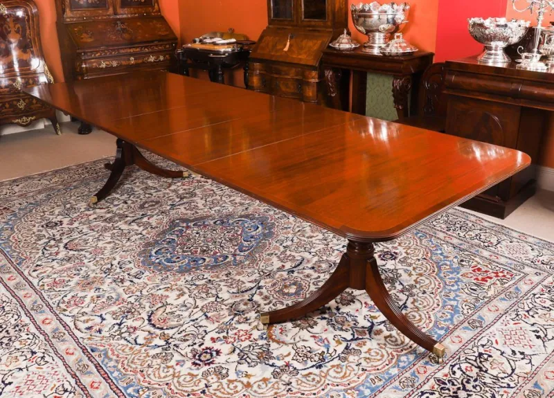 Outlet Pamono Vintage Twin Pillar Mahogany Dining Table and Chairs, Set of 13