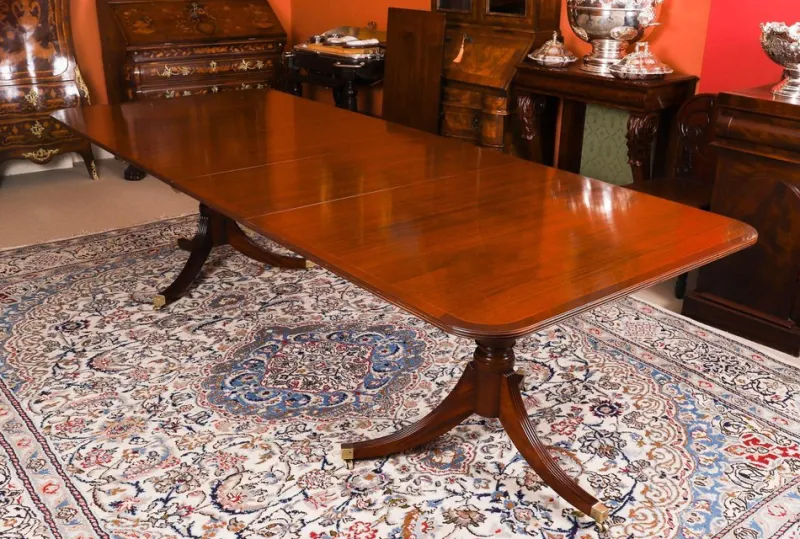 Outlet Pamono Vintage Twin Pillar Mahogany Dining Table and Chairs, Set of 13