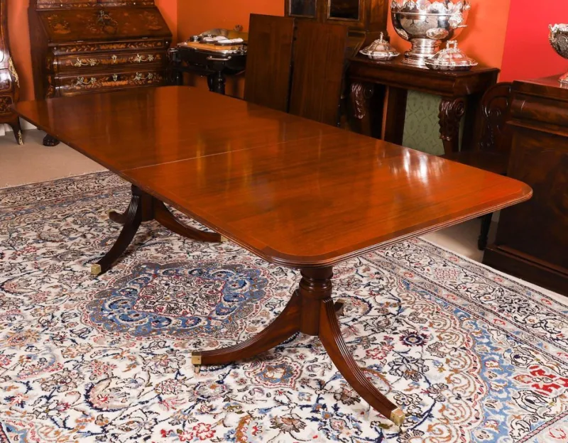 Outlet Pamono Vintage Twin Pillar Mahogany Dining Table and Chairs, Set of 13
