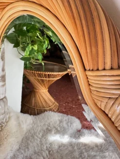 Pamono Vintage Twister Spiral Rattan Mirror with Beveled Glass from Alberich, Spain, 1970s><noscript><img width=