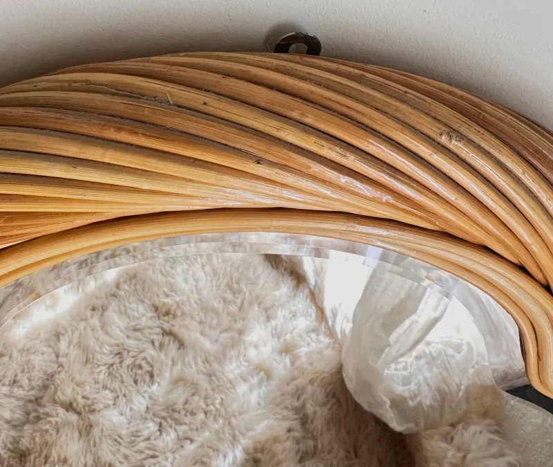 Pamono Vintage Twister Spiral Rattan Mirror with Beveled Glass from Alberich, Spain, 1970s> Mirrors
