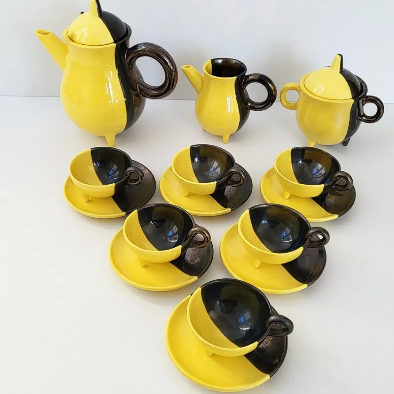 Sale Pamono Vintage Two-Tone Ceramic Luc Coffee Service by Auguste Lucchesi, Vallauris, 1950s, Set of 15