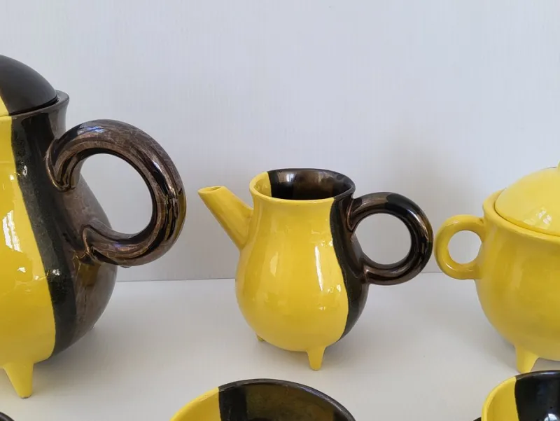 Sale Pamono Vintage Two-Tone Ceramic Luc Coffee Service by Auguste Lucchesi, Vallauris, 1950s, Set of 15