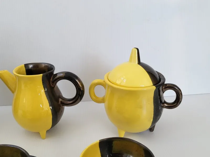 Sale Pamono Vintage Two-Tone Ceramic Luc Coffee Service by Auguste Lucchesi, Vallauris, 1950s, Set of 15