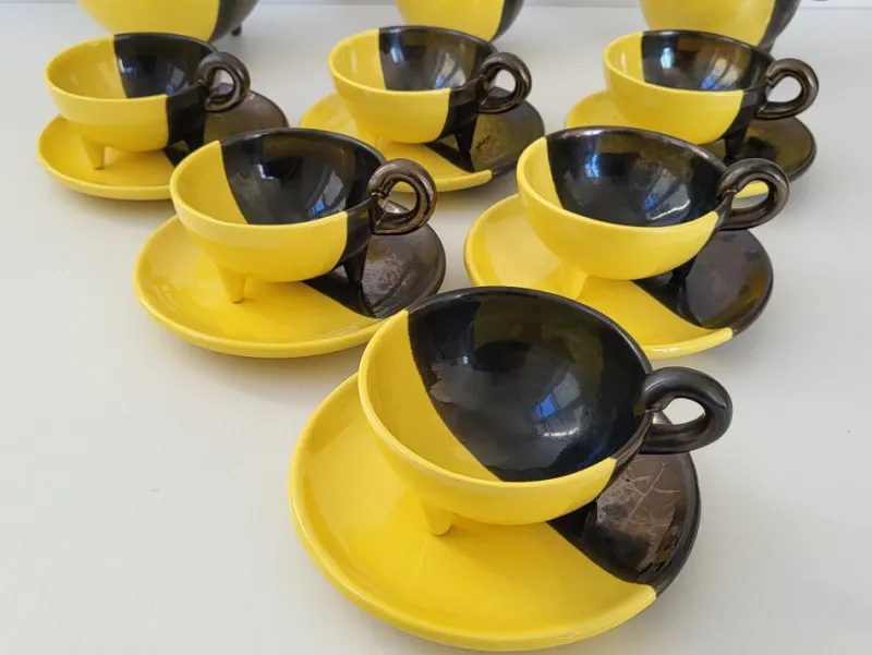 Sale Pamono Vintage Two-Tone Ceramic Luc Coffee Service by Auguste Lucchesi, Vallauris, 1950s, Set of 15