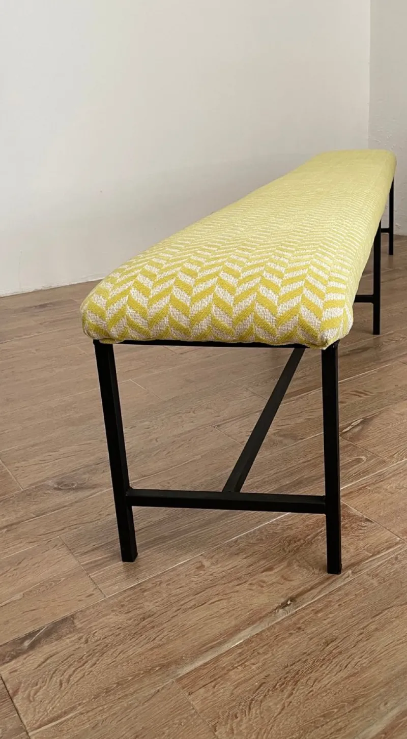 Pamono Vintage Upholstered Metal Bench> Benches