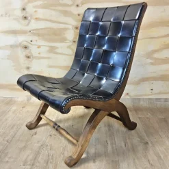 Pamono Vintage Valenti Slipper Chair in Woven Leather by Pierre Lottier for Valenti Luce, Spain, 1950s> Lounge Chairs & Armchairs