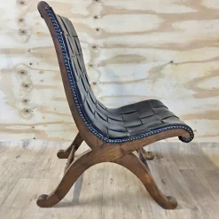 Pamono Vintage Valenti Slipper Chair in Woven Leather by Pierre Lottier for Valenti Luce, Spain, 1950s> Lounge Chairs & Armchairs
