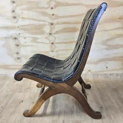 Pamono Vintage Valenti Slipper Chair in Woven Leather by Pierre Lottier for Valenti Luce, Spain, 1950s><noscript><img width=